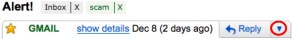 screenshot of a gmail e-mail, with arrow circled
