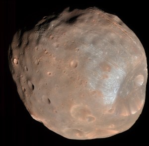 Phobos, Mars's larger and closer moon. Click to enlarge.