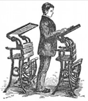 Illustration from Brett and Kate McKay's "Become a Stand-Up Guy: The History, Benefits, and Use of Standing Desks," Art of Manliness, 5 July 2011.